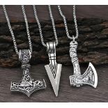 New! Set of 3 Viking Style Pendants With Chain