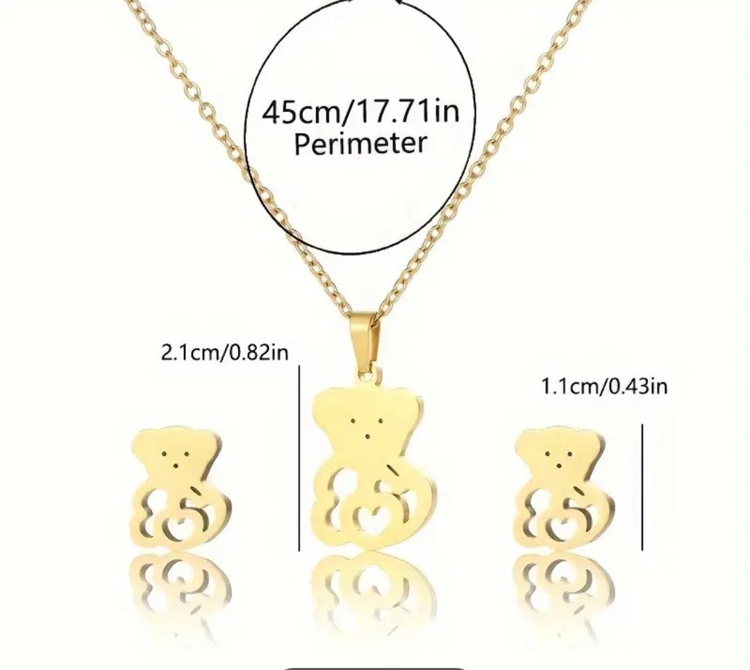 New! 3 Piece Set - Bear Hollow Heart Pattern Stud Earrings & Pendant. - Image 4 of 4