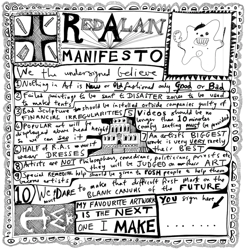 Grayson Perry CBE RA Hon FRIBA (b1960), by and after, ‘Red Alan Manifesto’, print on napkin, 2014 - Image 2 of 6