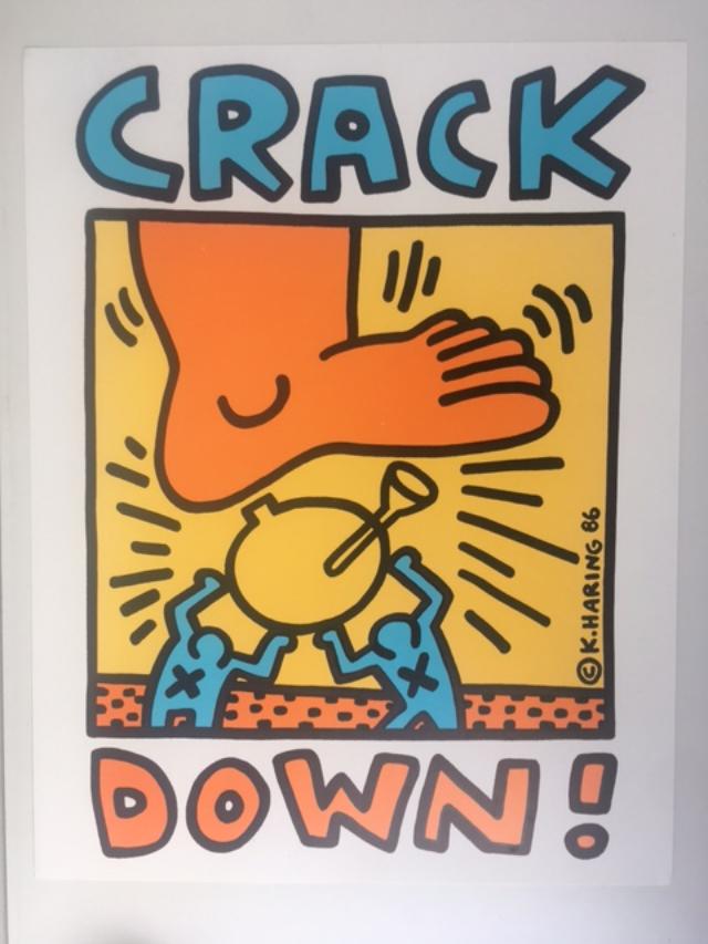 Keith Haring (1958-1990) Pop Shop, Crack Down, A Vintage Poster 1986 On Card. 43 x 56 cm.