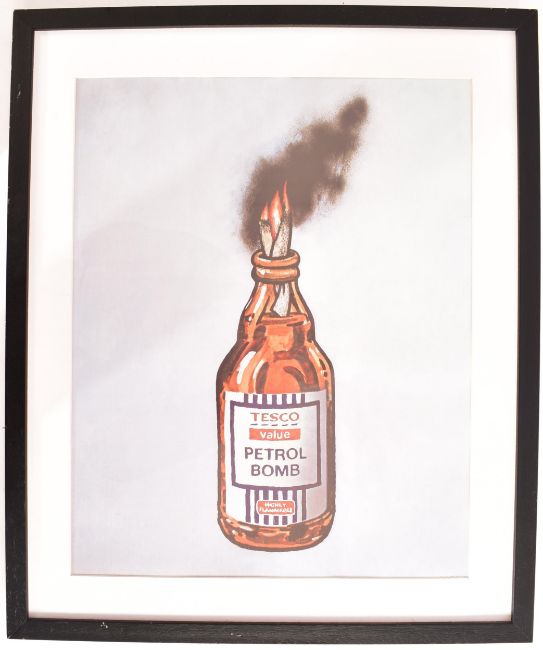 BANKSY (b 1973) "TESCO PETROL BOMB" Lithograph print in colours, Anarchists fair, framed, 2011 - Image 4 of 5