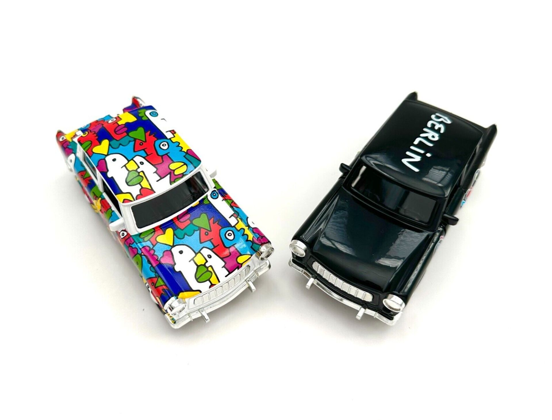 Thierry Noir (b.1958) Pair of ‘HEADS’ Berlin Trabant cars in Colours BY THIERRY NOIR, 1994, Sold...