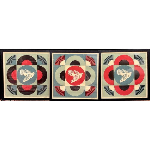 Shepard Fairey (b 1970) ‘Geometric Dove’, 3 Hand Signed Lithographs, 60 x 60 cm, 2020
