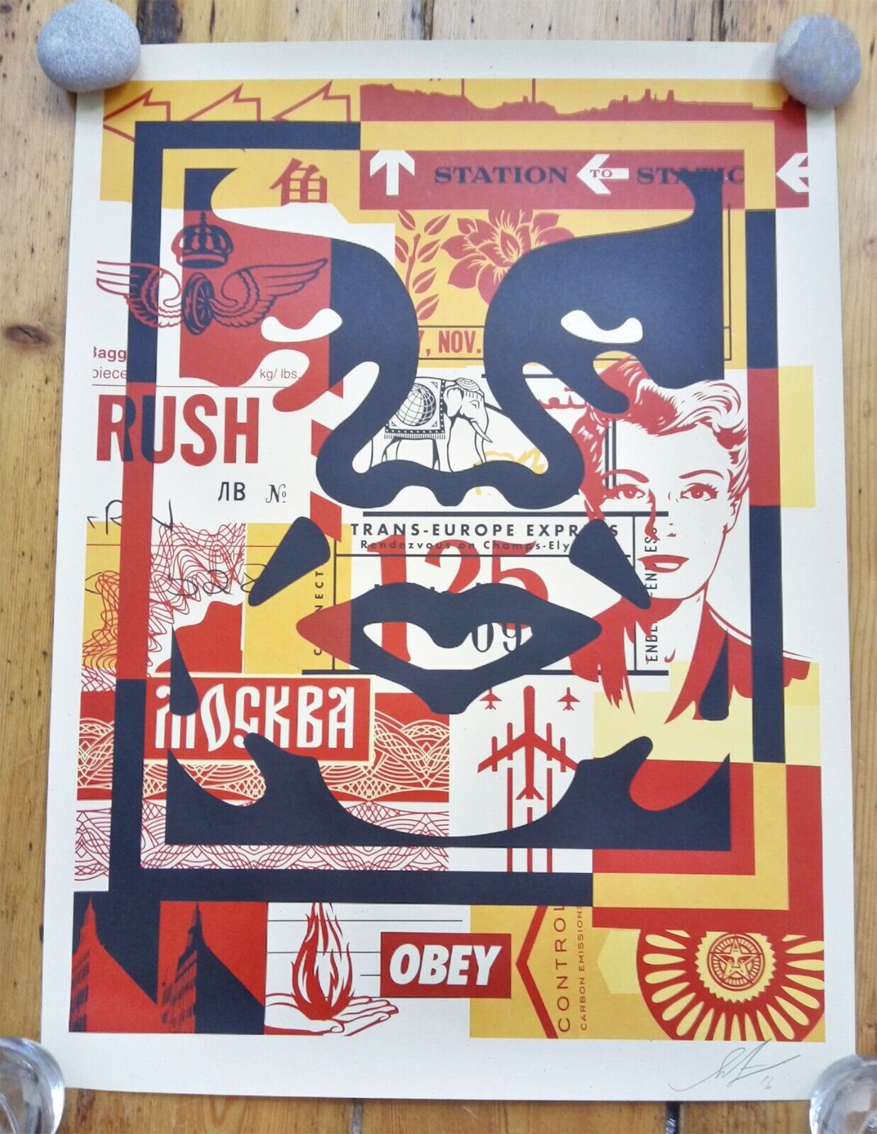 Shepard Fairey(b 1970)Rare Complete Andre Face Collage Tryptich, Signed 2016, Obey Giant. Street... - Image 16 of 22