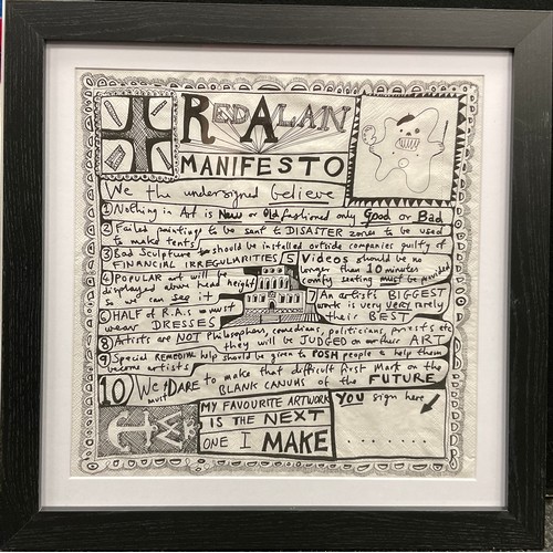 Grayson Perry CBE RA Hon FRIBA (b1960), by and after, ‘Red Alan Manifesto’, print on napkin, 2014