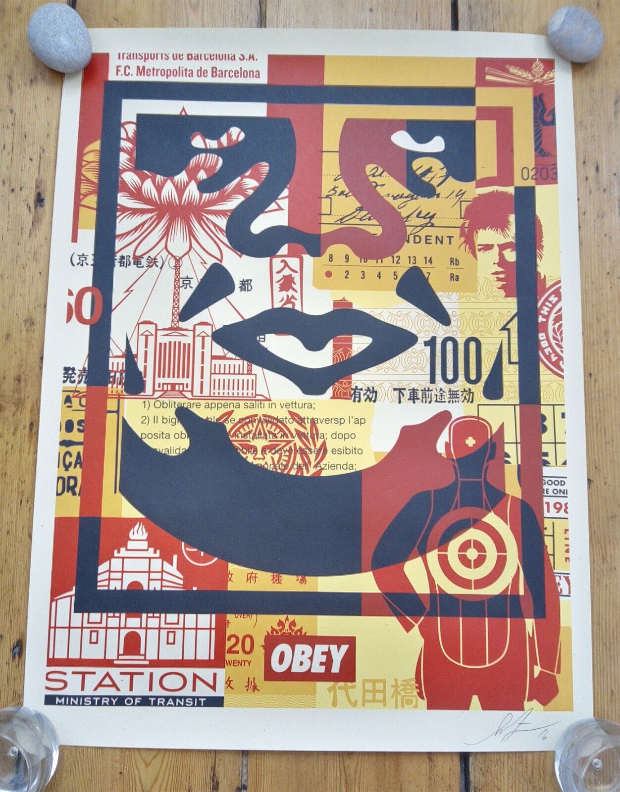 Shepard Fairey(b 1970)Rare Complete Andre Face Collage Tryptich, Signed 2016, Obey Giant. Street... - Image 3 of 22