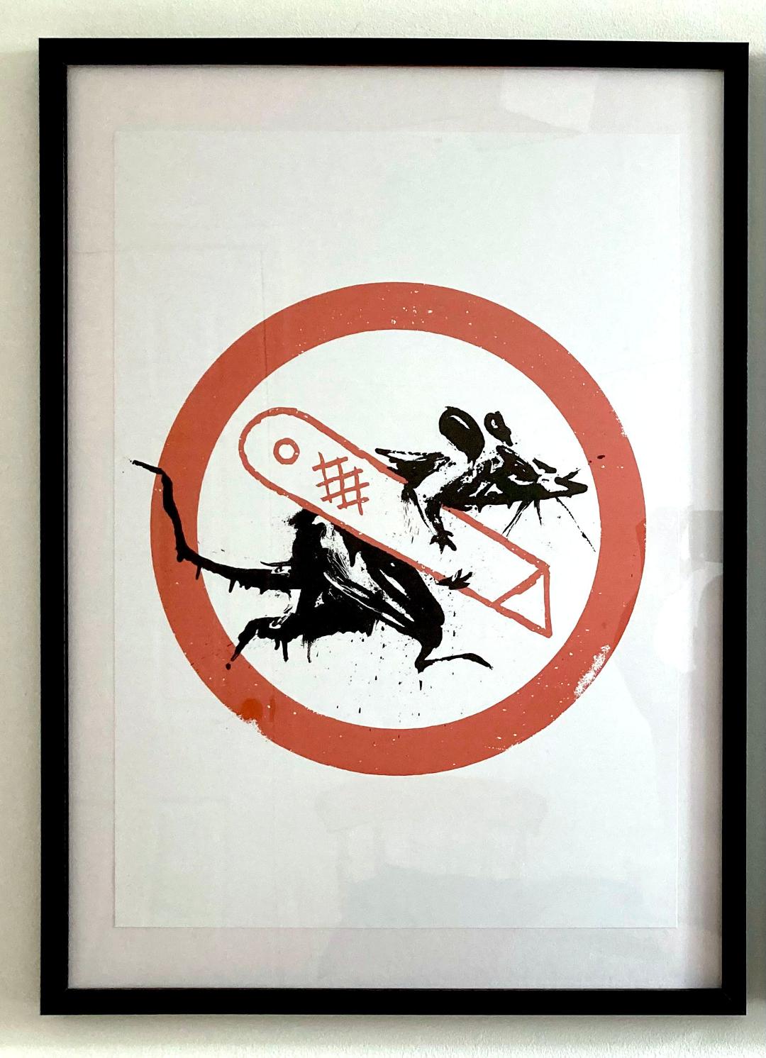 Banksy (b 1974) Framed Pair GOMA Exhibition POSTERS – ‘Cut and Run Rat’ and 'Run Rat Run' 2023 - Image 3 of 3