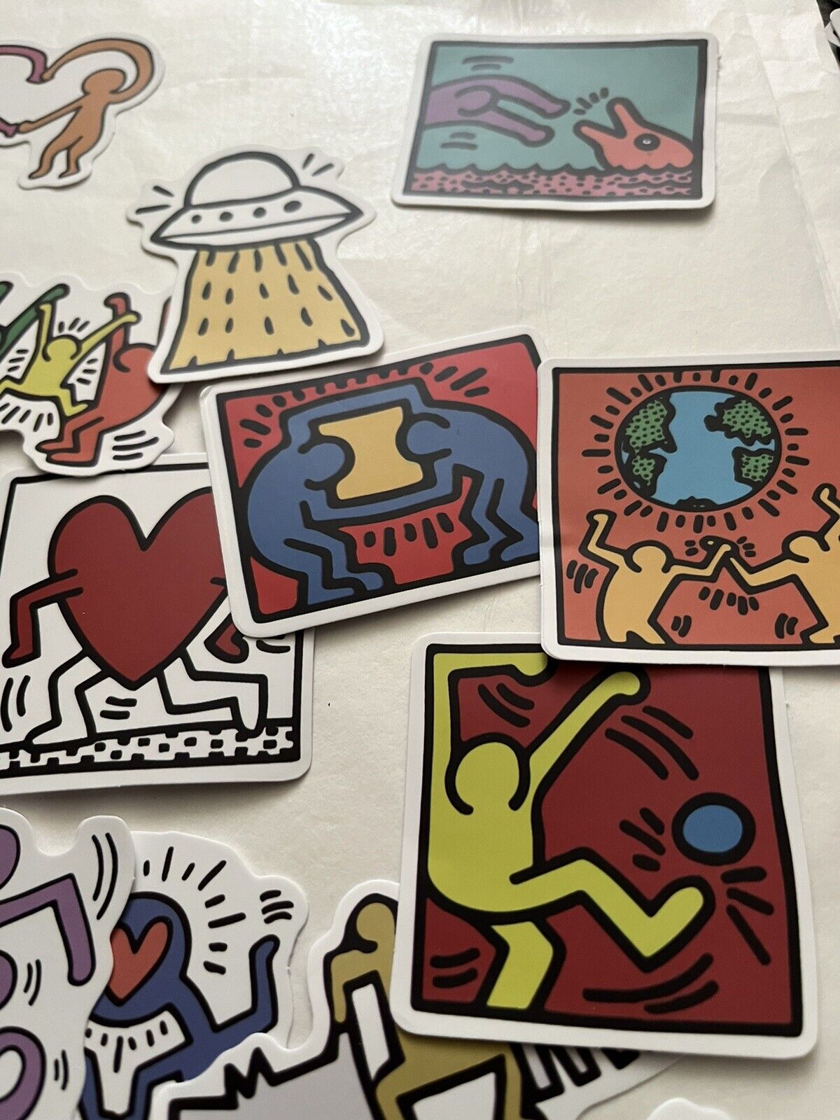 Keith Harin (1958-1990) 50 Piece Sticker Set, AV Size 5 x 5 cm Inc Family Hug, Disco Dino, 2020 - Image 4 of 8