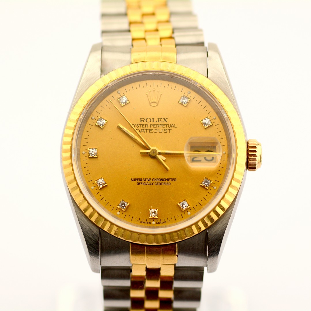 Rolex / Datejust 16233 Champagne Dial 36 mm 10P Diamond 1991 Jubilee Bracelet - Gentlemen's Gold... - Image 8 of 14