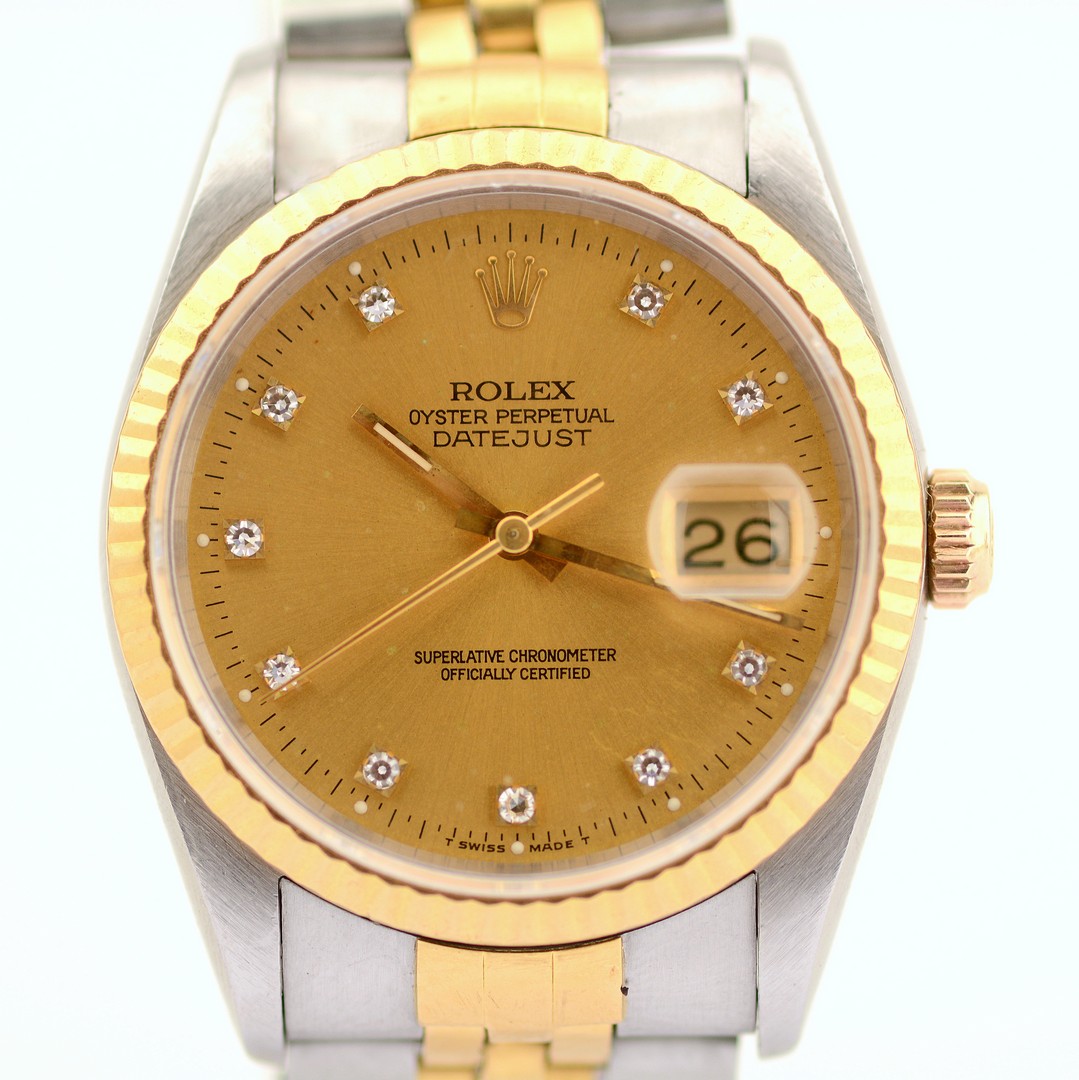 Rolex / Datejust 16233 Champagne Dial 36 mm 10P Diamond 1991 Jubilee Bracelet - Gentlemen's Gold... - Image 9 of 14