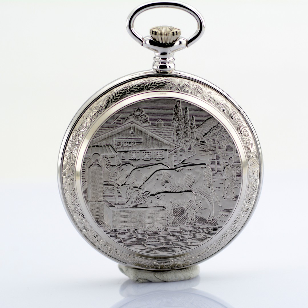 Astor / Enamel Decorated Manual Winding Pocket Watch - Unisex Steel Pocketwatch - Image 5 of 8