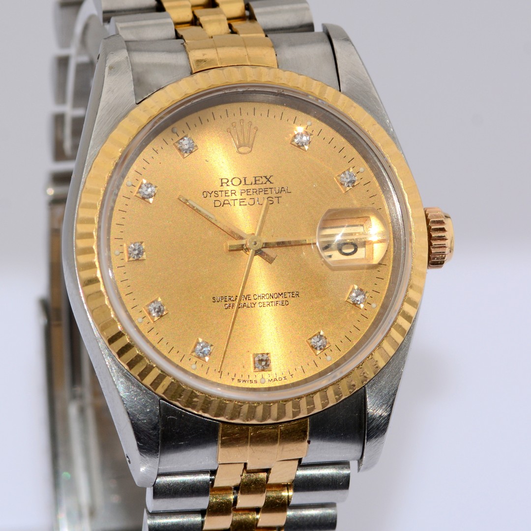 Rolex / Datejust 16233 Champagne Dial 36 mm 10P Diamond 1991 Jubilee Bracelet - Gentlemen's Gold... - Image 7 of 14