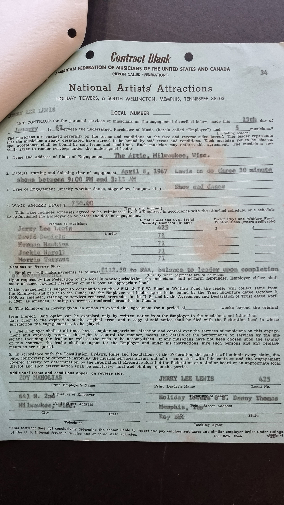 Gerry Lee Lewis Original Signed Contract - Bild 7 aus 7