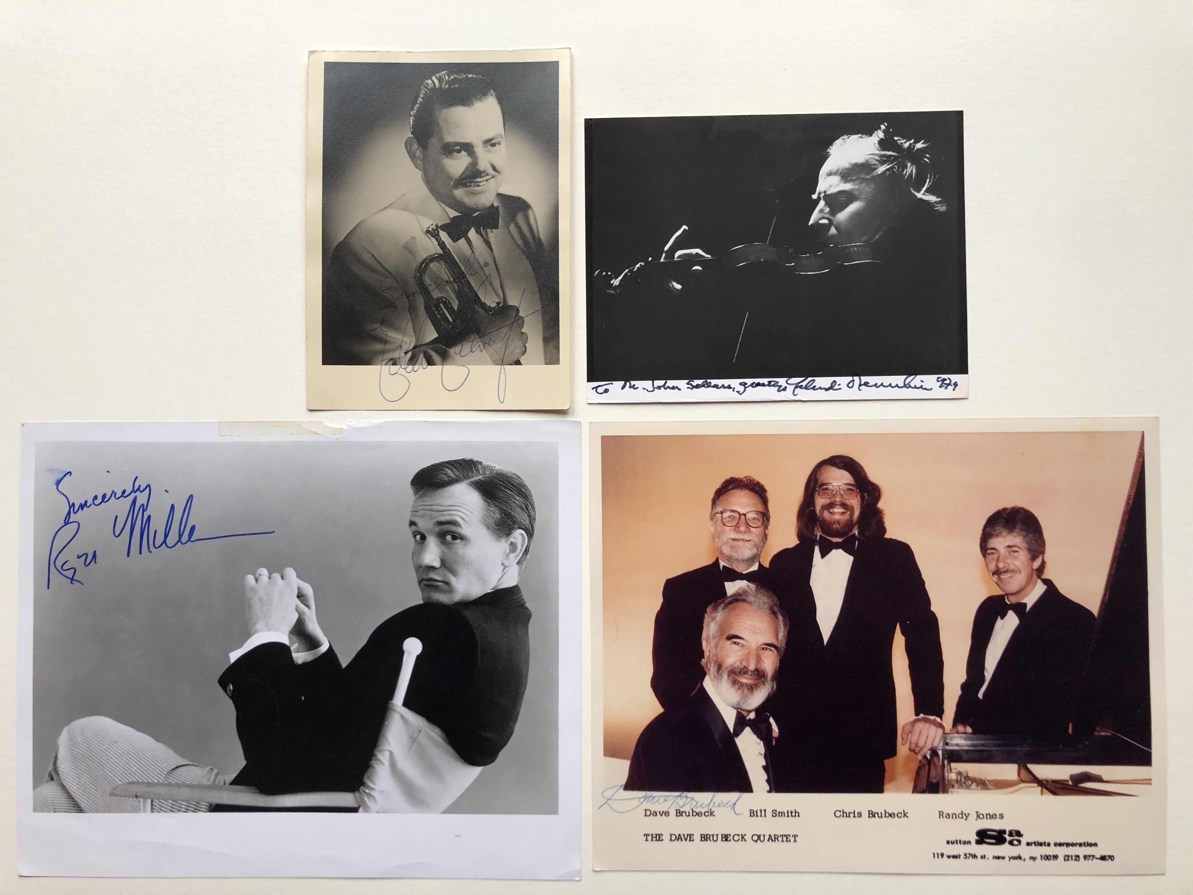 FAMOUS MUSICIANS; Yehudi Menuhin, Eddie Calvert, Dave Brubeck & Roger Miller signed photos