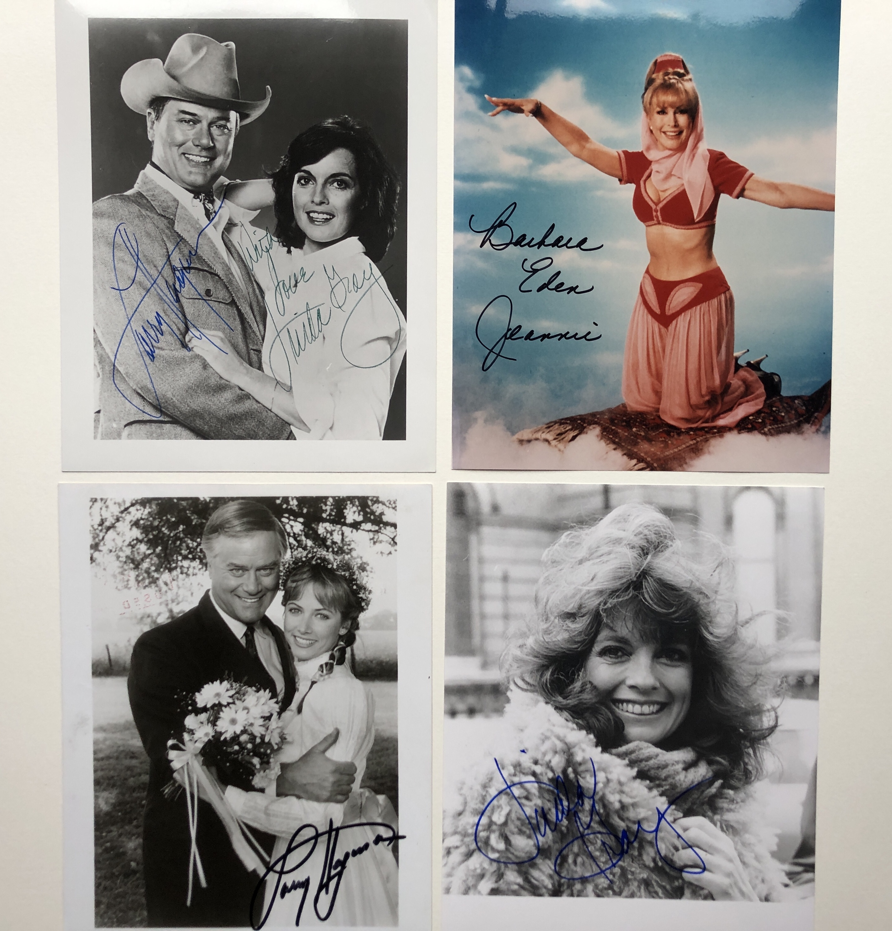 Larry Hagman, Linda Gray & Barbara Eden signed studio photos.