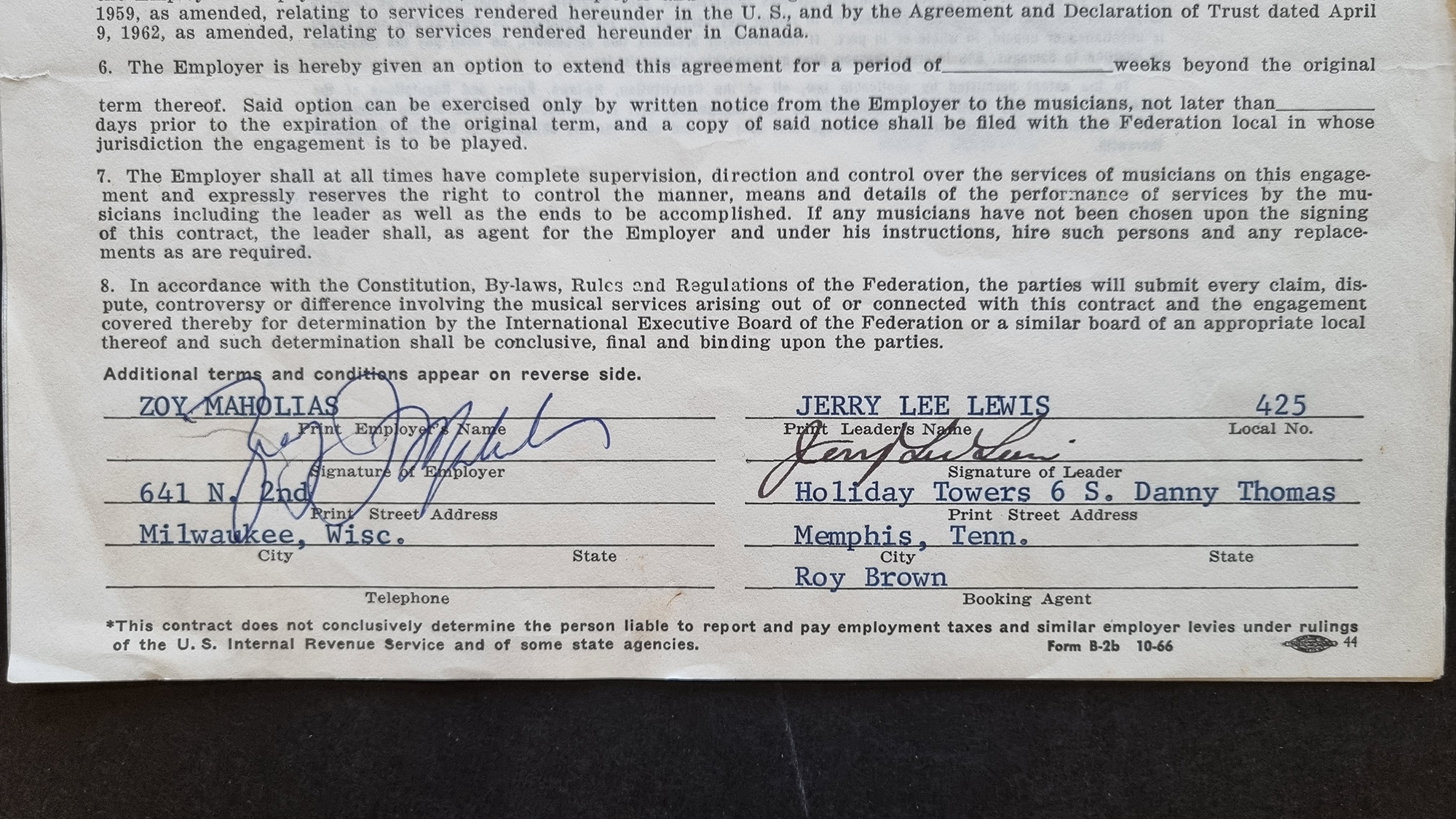 Gerry Lee Lewis Original Signed Contract - Bild 2 aus 7