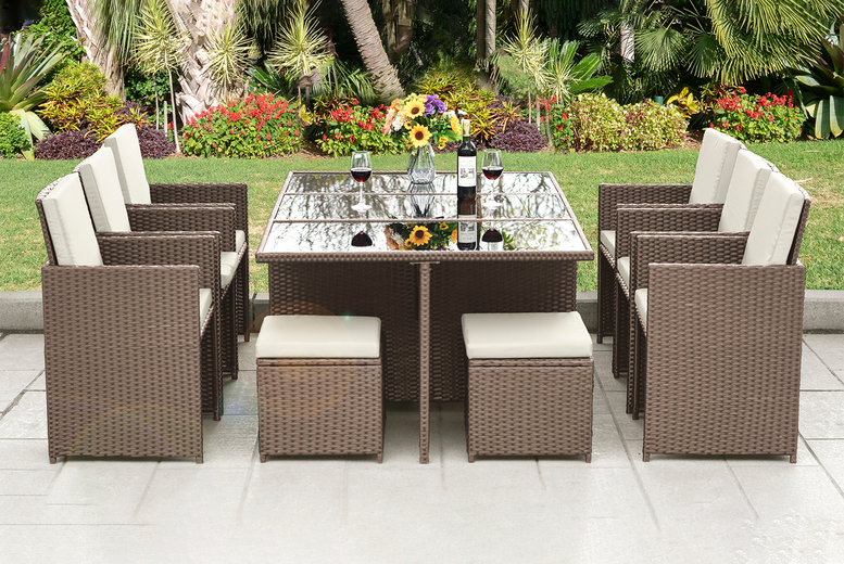 Free Delivery - 10-Seater Hampstead Rattan Cube Garden Furniture Dining Set - Brown