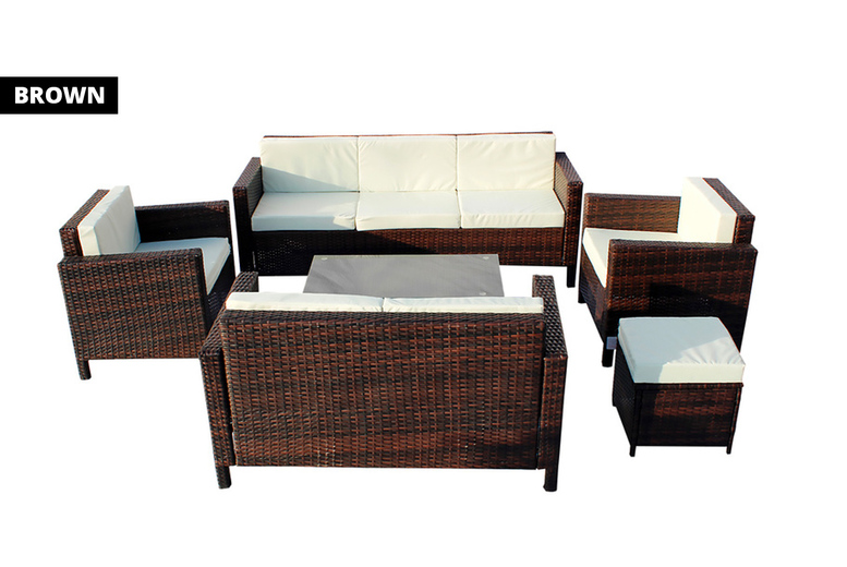 Free Delivery - 8-Seater Greenwich Rattan Chair & Sofa Garden Furniture Set - Brown