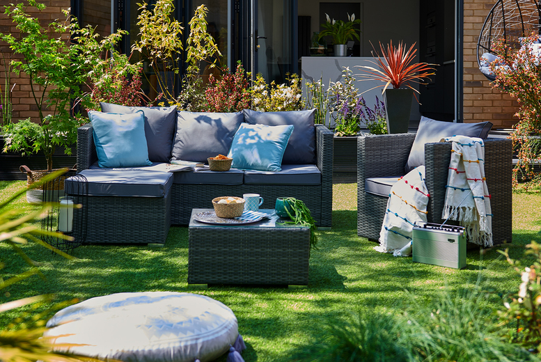 Free Delivery - 5-Seater Corner Sofa & Armchair Garden Rattan Furniture Set Canonbury - Grey