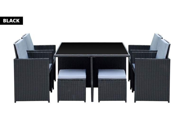 Free Delivery - 8-Seater Monument Rattan Cube Garden Furniture Dining Set - Black - Image 3 of 4