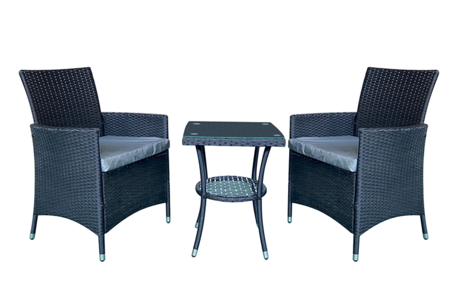 Free Delivery - 2-Seater Chiswick Rattan Bistro Set - Black - Image 2 of 3