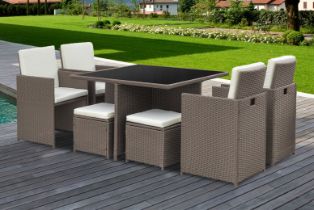 Free Delivery - Job lot of 5 x 8-Seater Monument Rattan Cube Garden Furniture Dining Set - Brown