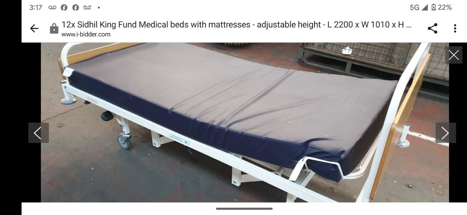 1 x Sidhil Kings Fund Hydraulic Hospital Bed With Mattress - Image 6 of 6
