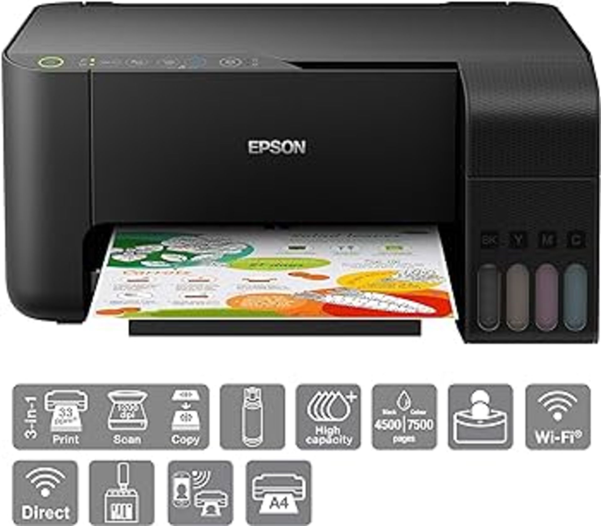Epson EcoTank ET2710 A4 Dye Sublimation Printer Scanner Copier