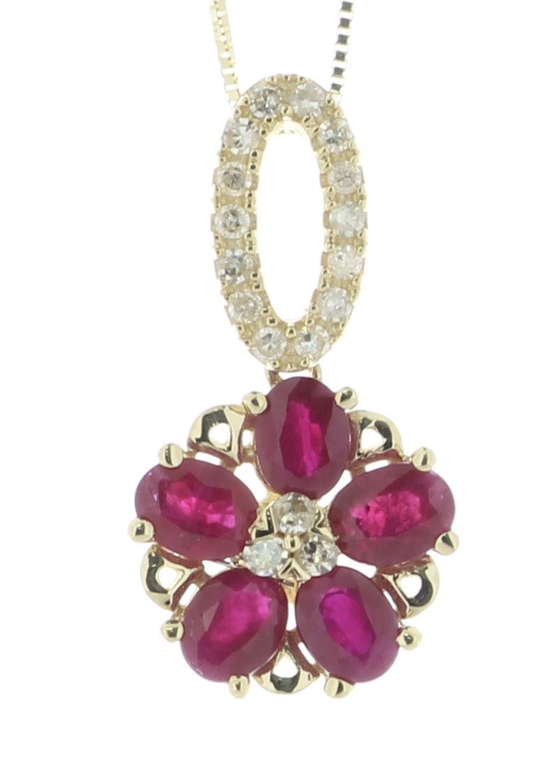 14ct Yellow Gold Flower Cluster Diamond and Ruby Pendant and 18" Chain (R1.45) 0.12 Carats - Bild 2 aus 4