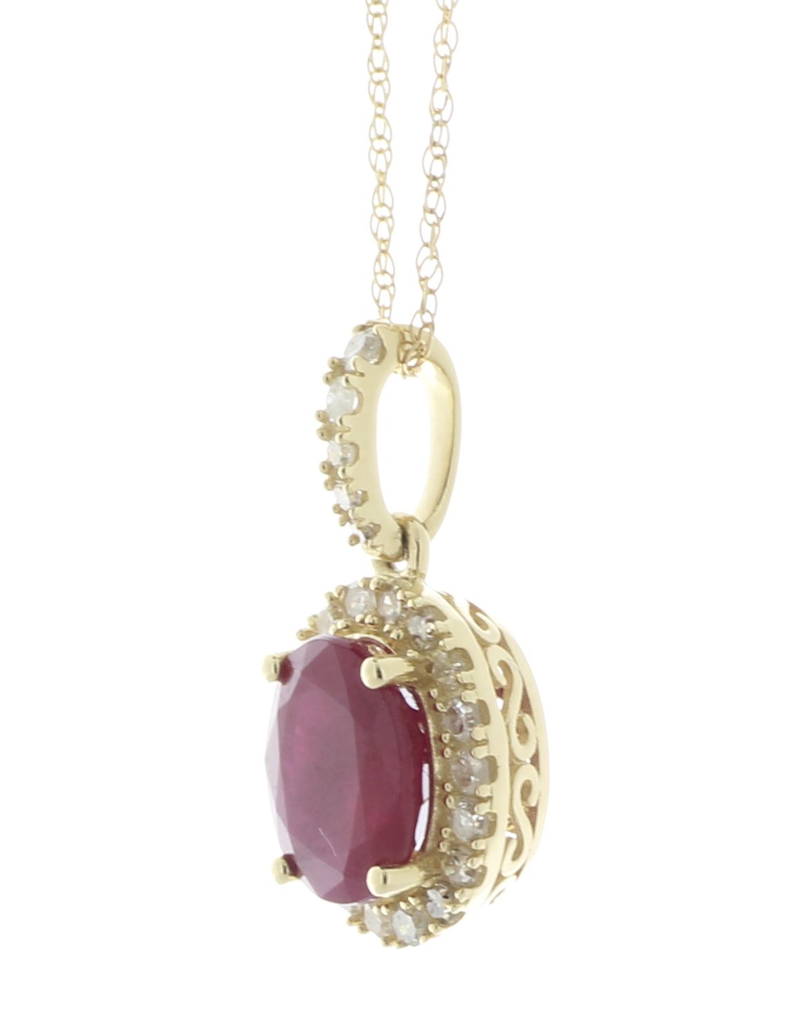 14ct Yellow Gold Oval Ruby and Diamond Pendant and Chain (R1.62) 0.26 Carats - Bild 3 aus 4