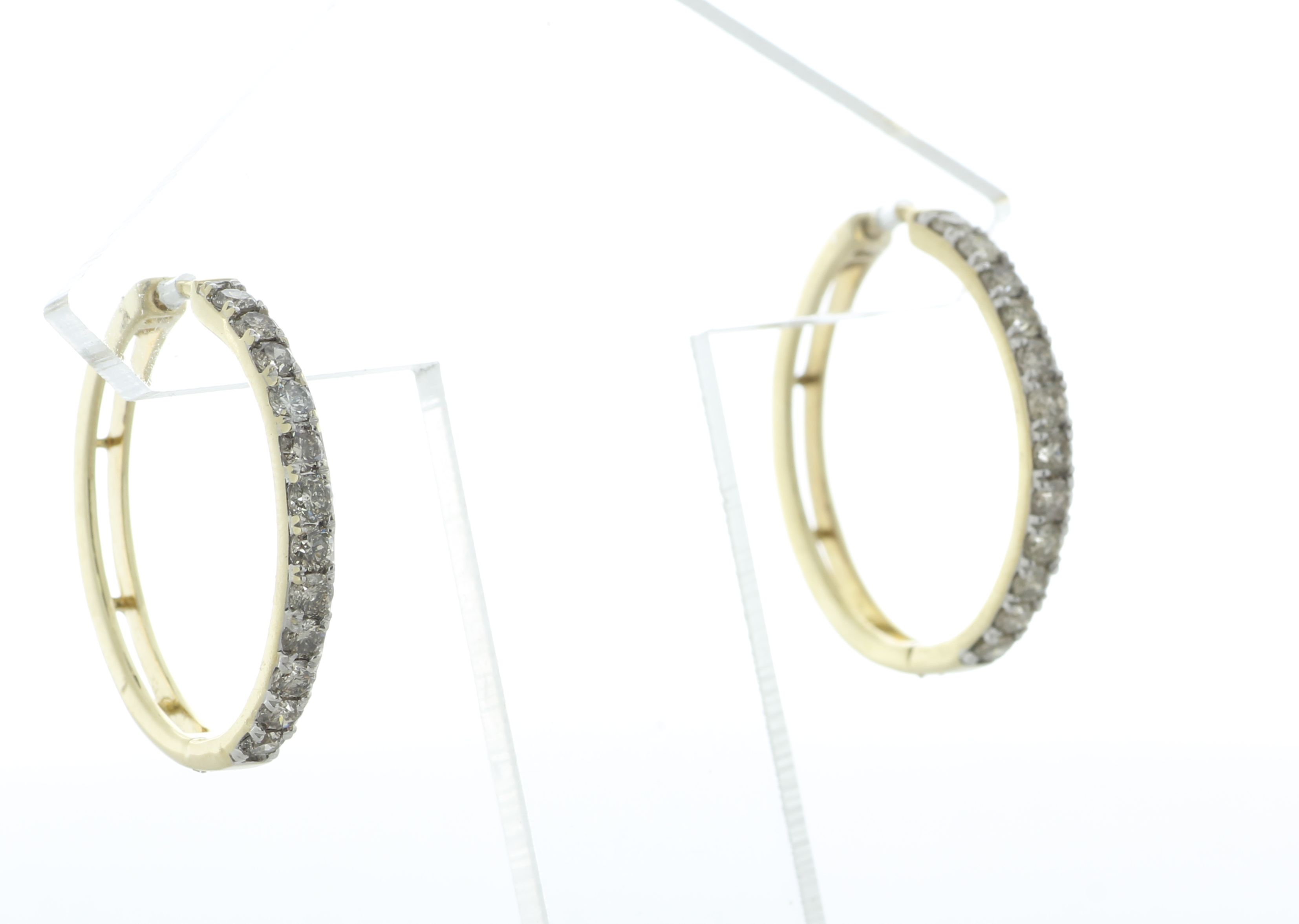 10ct Yellow Gold Claw Set Semi Eternity Diamond Hoop Earring 1.02 Carats - Bild 3 aus 6