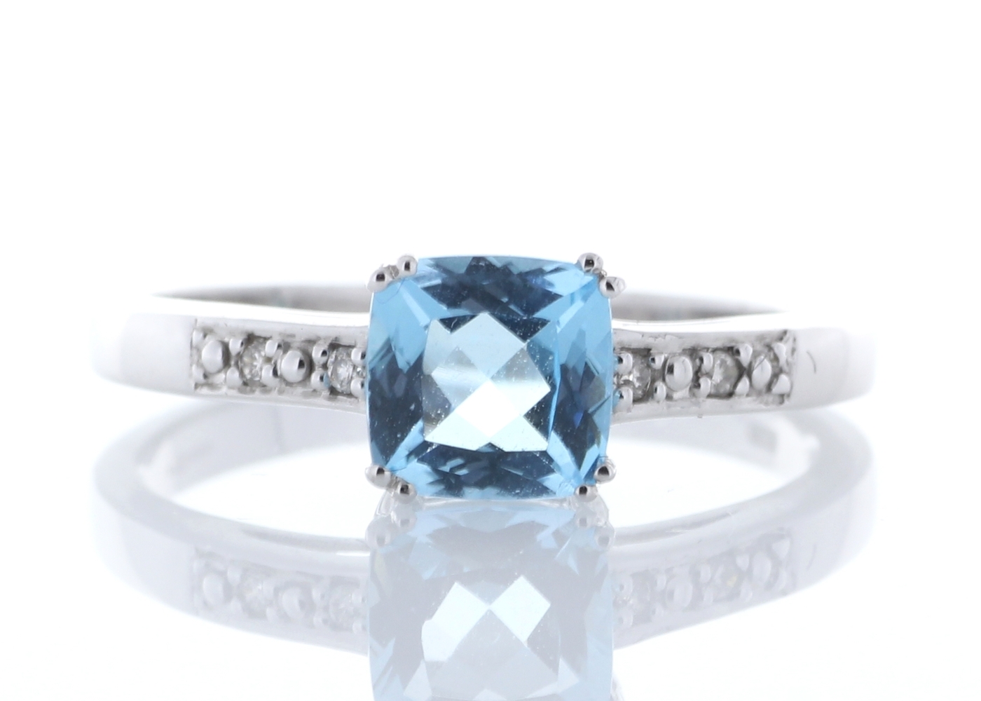 9ct White Gold Blue Topaz Diamond Ring