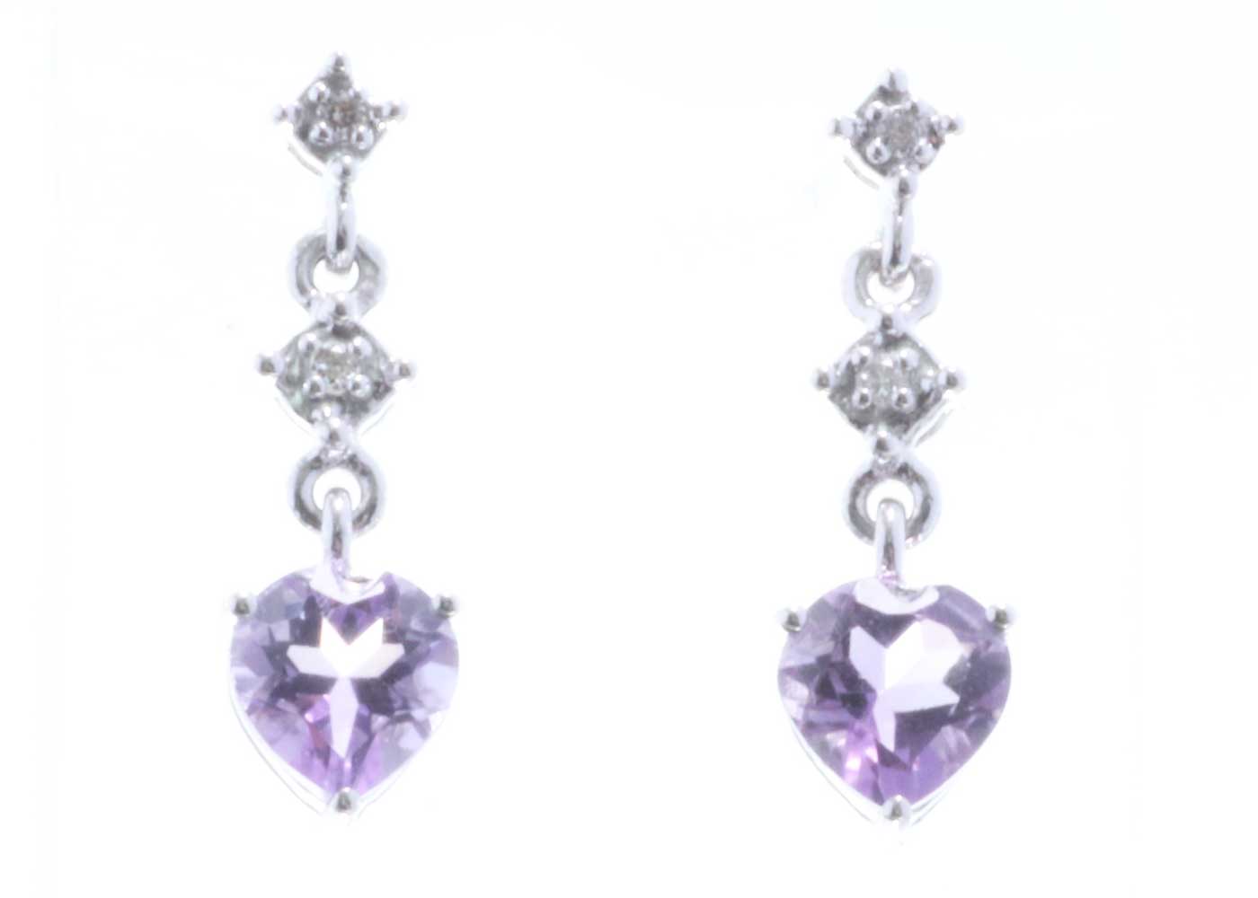 9ct White Gold Amethyst Heart Shape Diamond Earrings - Bild 2 aus 3