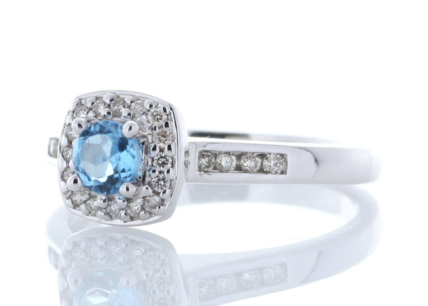 9ct White Gold Blue Topaz Diamond Halo Ring - Bild 2 aus 5