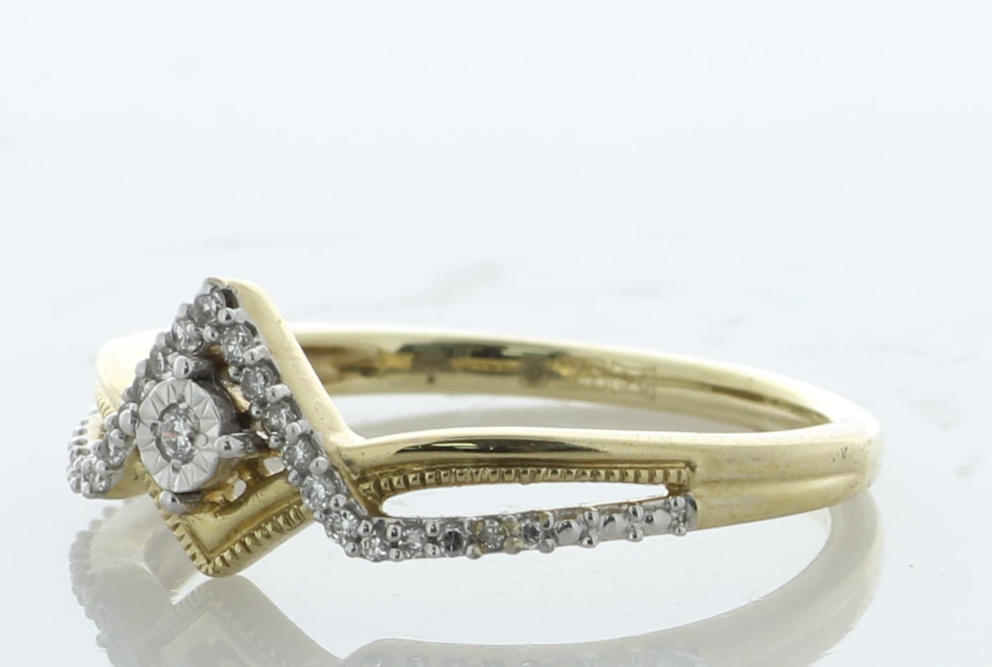 10ct Yellow Gold Crossover Wishbone Style Diamond Ring 0.10 Carats - Bild 3 aus 5