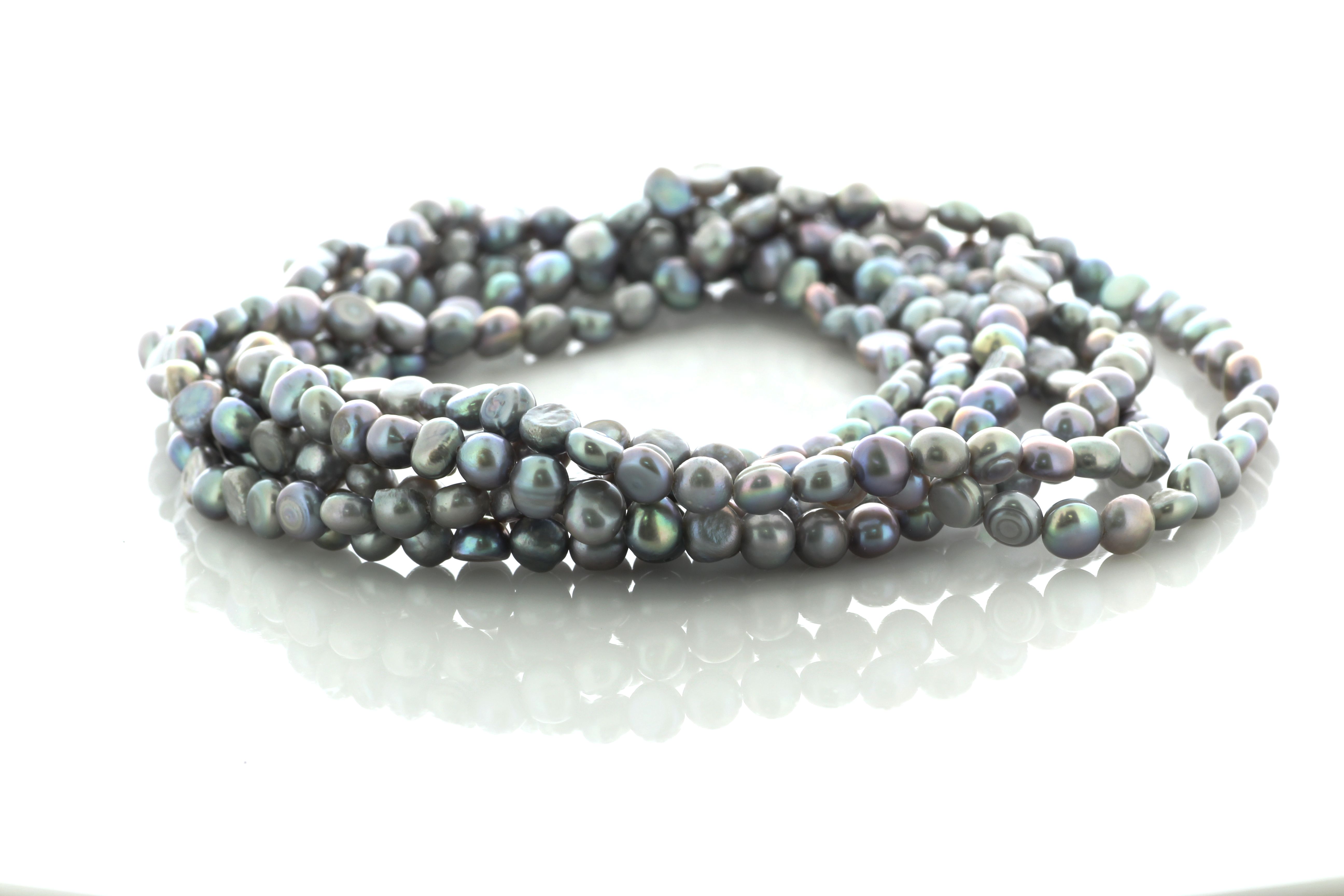 64 Inch Baroque Shaped Grey 5.0 - 6.0mm Pearl Necklace - Image 2 of 4