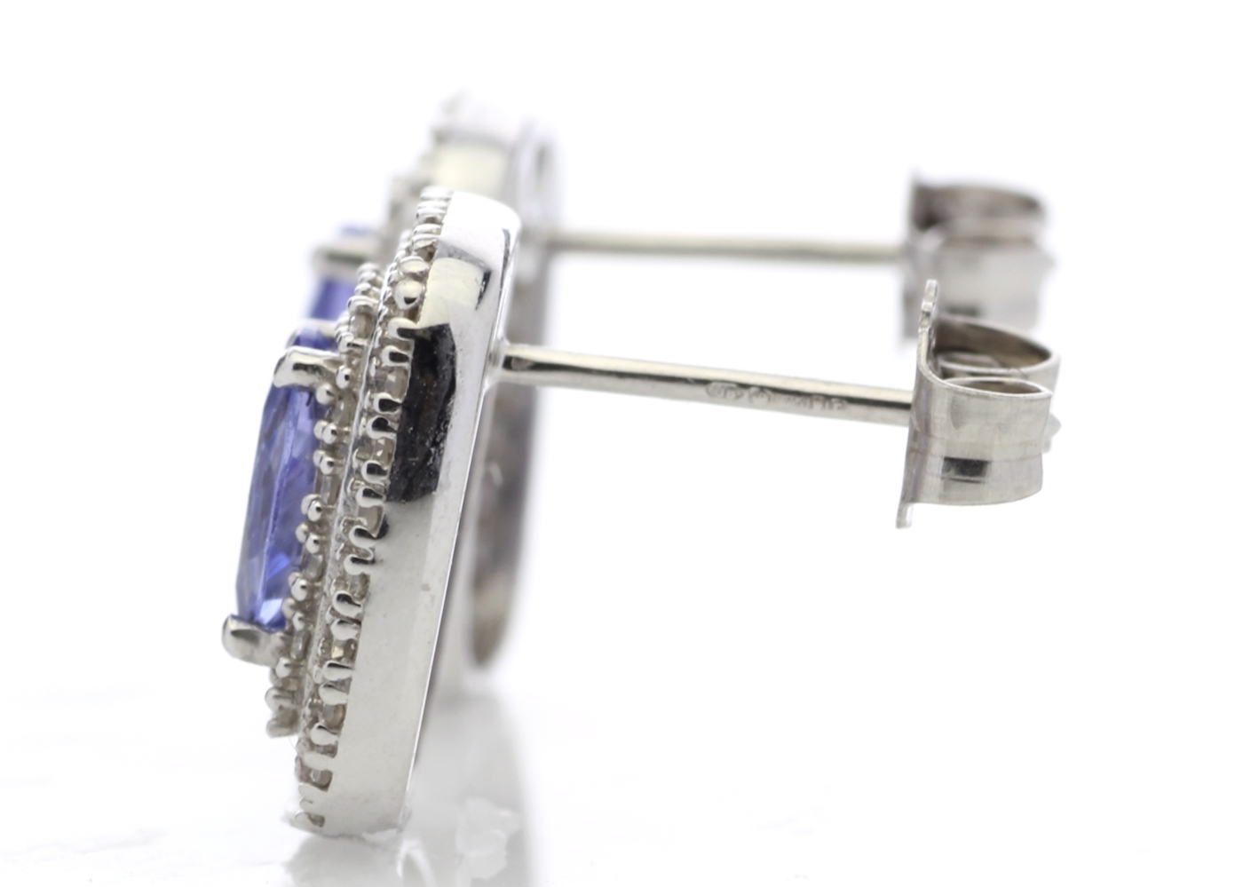 9ct White Gold Diamond and Tanzanite Halo Earrings - Bild 3 aus 5