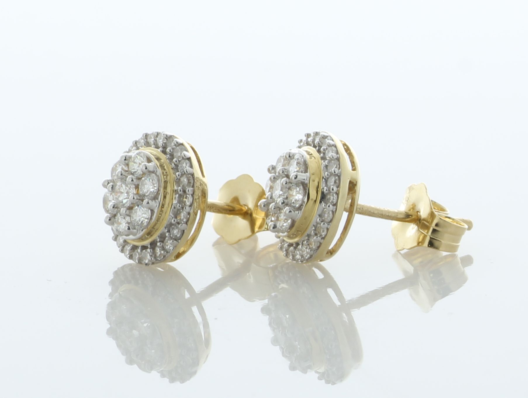 14ct Gold Round Cluster Claw Set Diamond Earring 0.50 Carats - Bild 2 aus 4