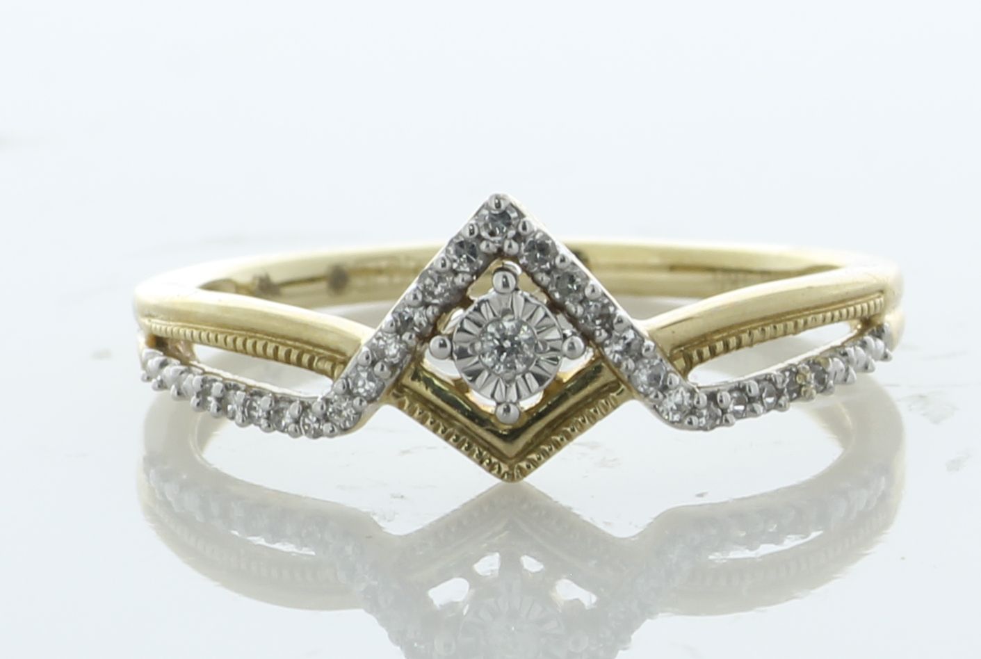 10ct Yellow Gold Crossover Wishbone Style Diamond Ring 0.10 Carats - Bild 2 aus 5