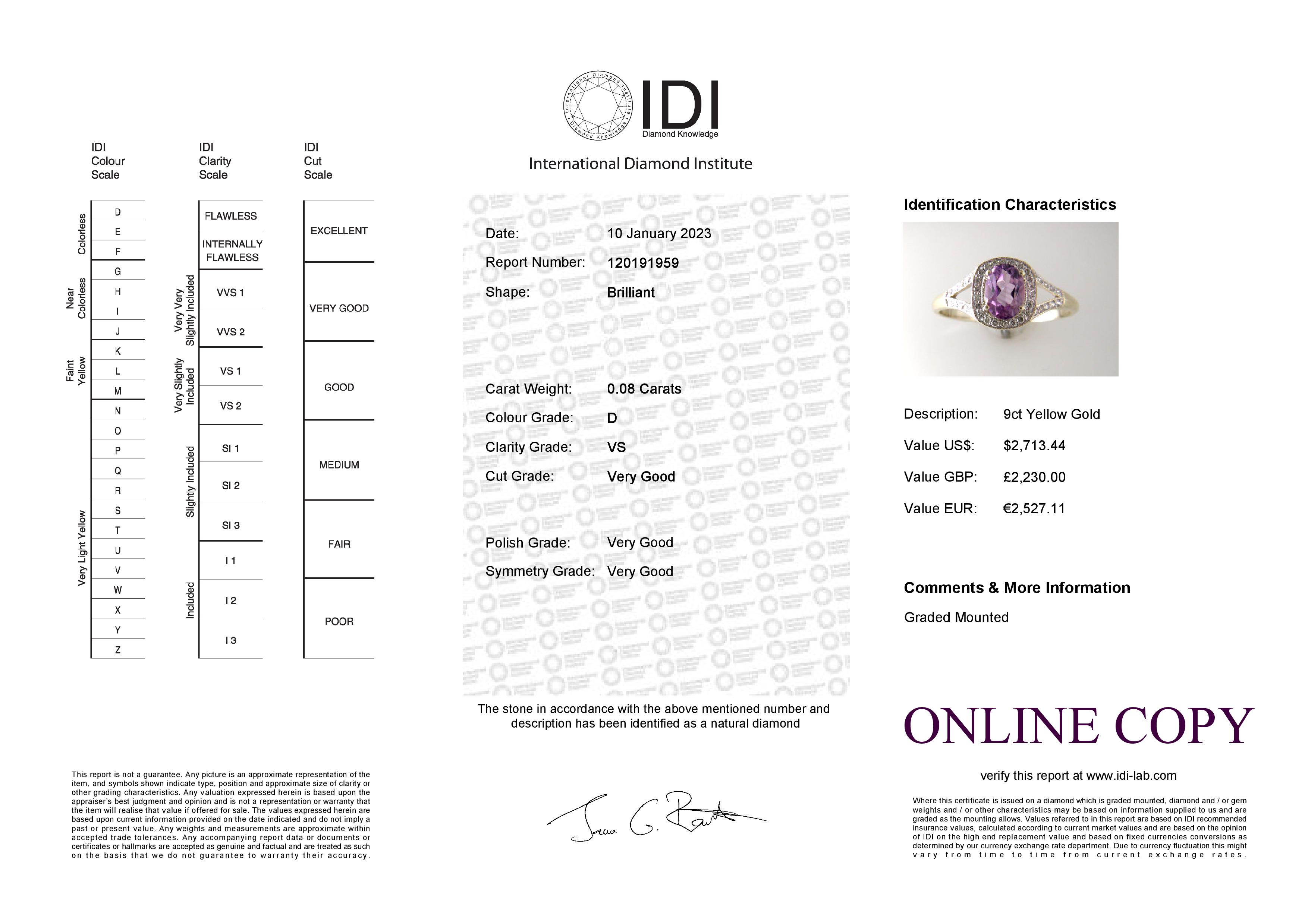 9ct Yellow Gold Amethyst and Diamond Halo Set Ring - Image 5 of 5