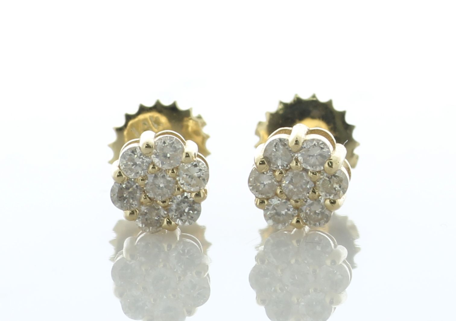 14ct Yellow Gold Round Cluster Diamond Stud Earring 0.36 Carats - Bild 2 aus 5