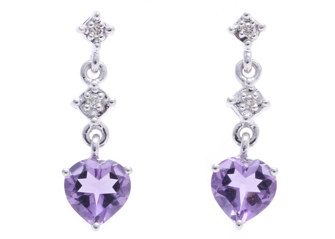 9ct White Gold Amethyst Heart Shape Diamond Earrings