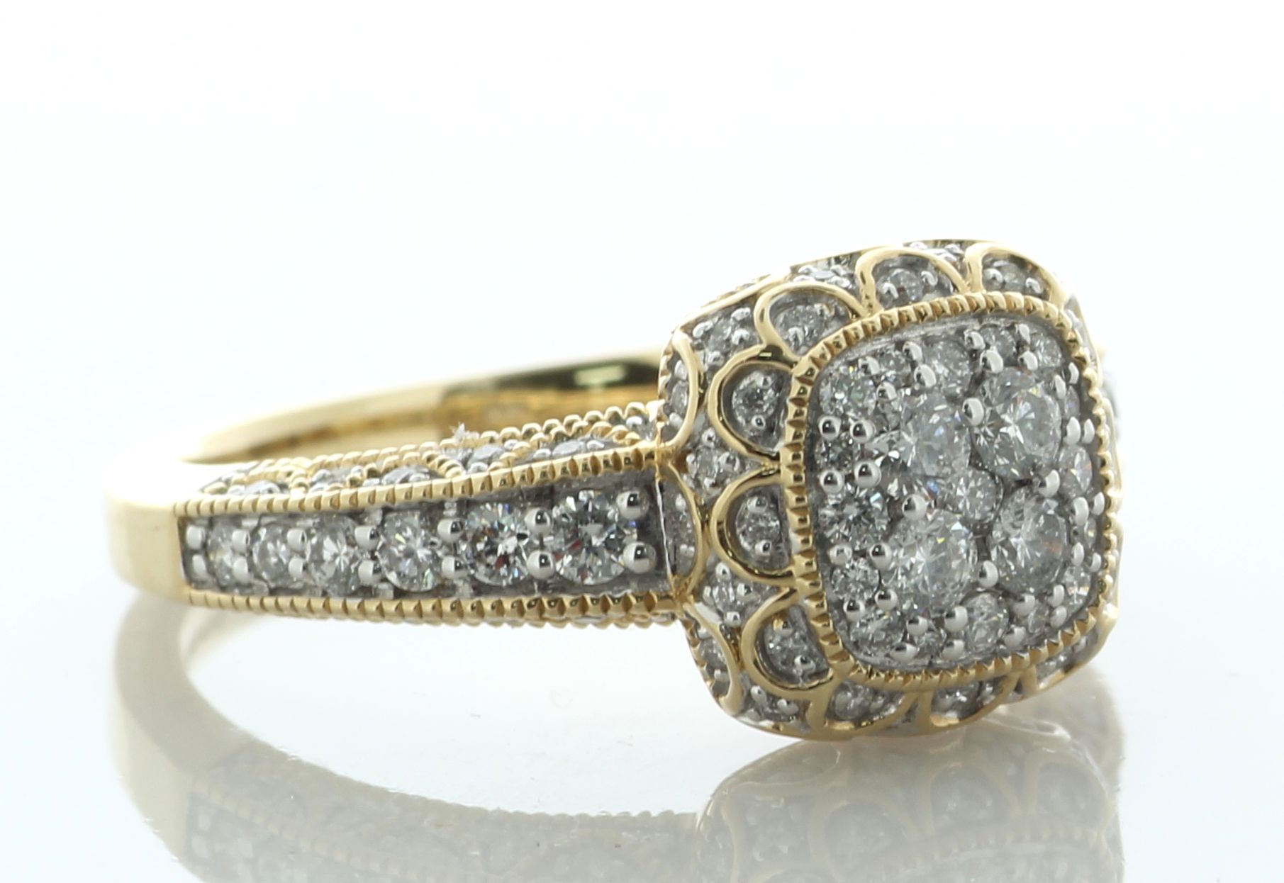 14ct Yellow Gold Cushion Shaped Cluster Diamond Ring 1.00 Carats - Image 2 of 7