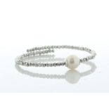 9.5 - 10.0mm Freshwater Cultured Pearl Silver Colour Beaded Bangle