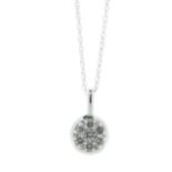 9ct White Gold Round Cluster Diamond Pendant and Chain 0.16 Carats