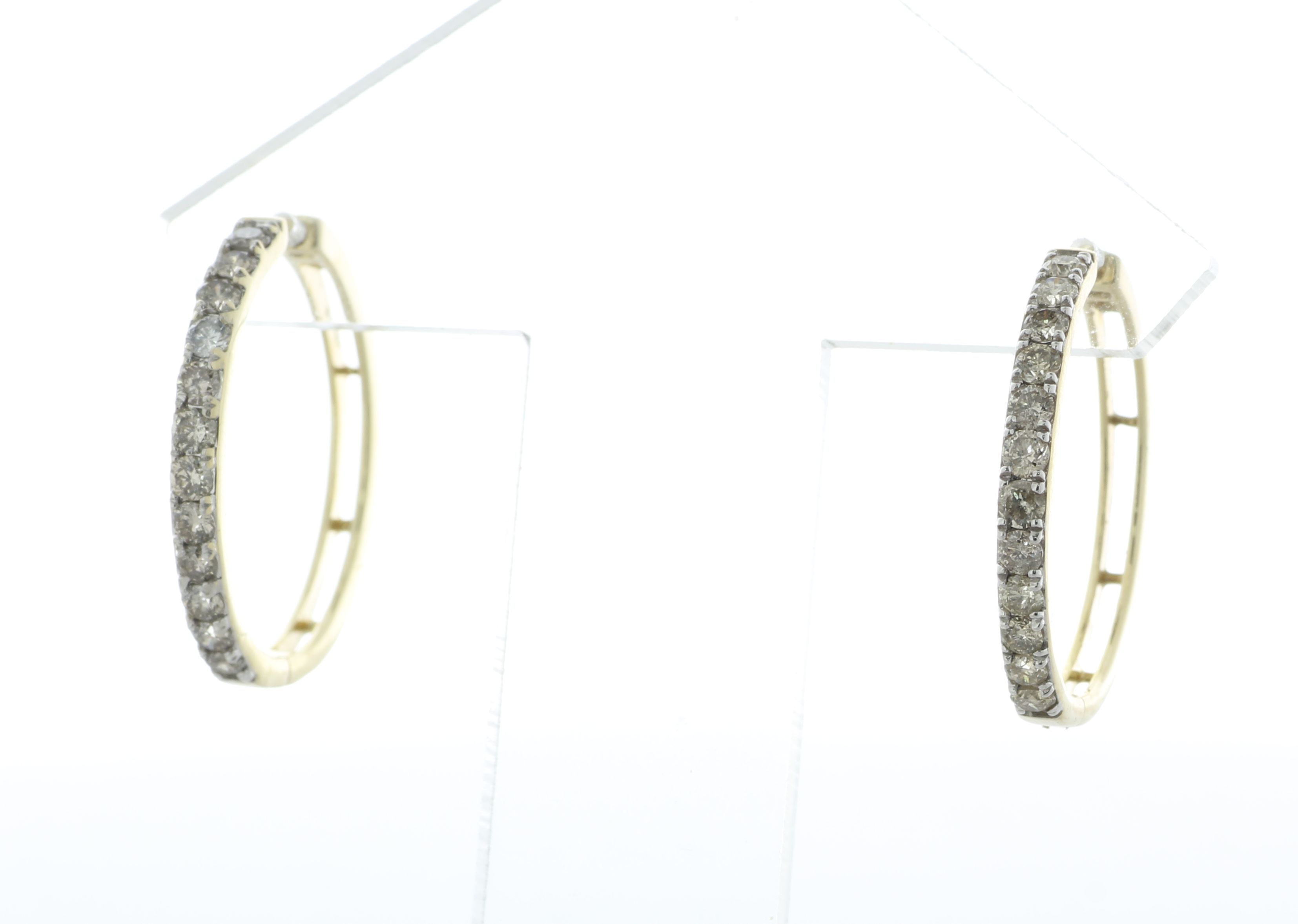 10ct Yellow Gold Claw Set Semi Eternity Diamond Hoop Earring 1.02 Carats - Bild 2 aus 6