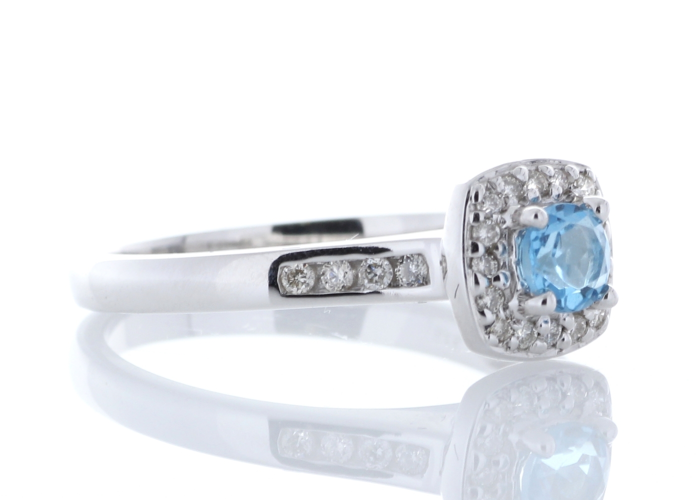 9ct White Gold Blue Topaz Diamond Halo Ring - Bild 4 aus 5