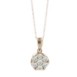 10ct Rose Gold Diamond Cluster Pendant and Chain 0.34 Carats