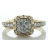 14ct Yellow Gold Cushion Shaped Cluster Diamond Ring 1.00 Carats