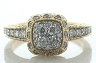 14ct Yellow Gold Cushion Shaped Cluster Diamond Ring 1.00 Carats